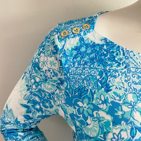 Lilly Pulitzer Blue Toile Me About It Sophie Dress White Long Sleeve UPF 50 L - Picture 8 of 12